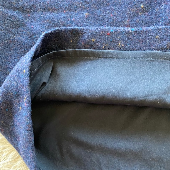 Talbots blue faux wrap wool blend mini skirt scalloped trim gold button sz 6 NWT - Picture 7 of 11